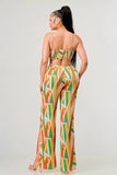 Print satin bra top and palazzo jumpsuit